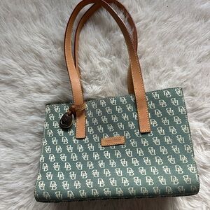 Dooney & Bourke Monogrammed grayish Green and Tan Tote